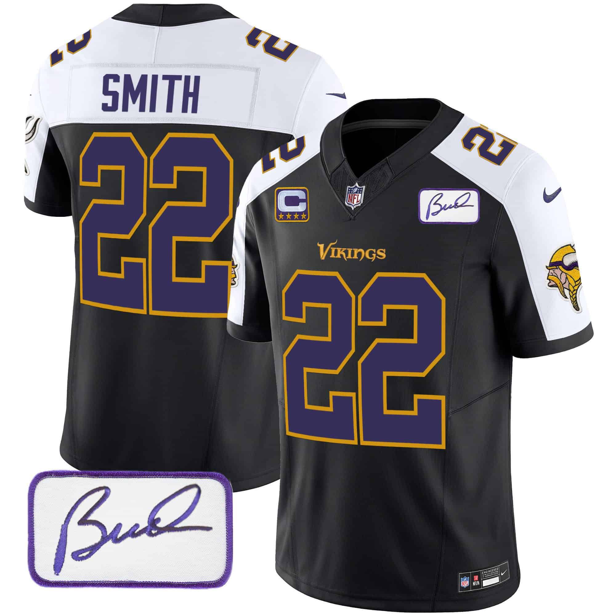 Men Minnesota Vikings 22 Smith Black 2024 Nike Bud Grant Patch Classic Limited NFL Jersey style 2